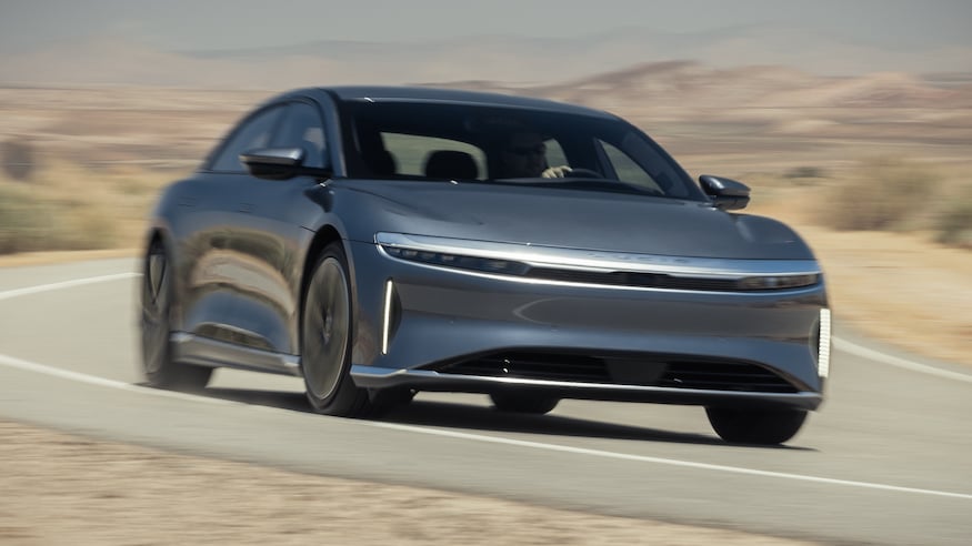 001 2023 Lucid Air Pure front three quarters in motion