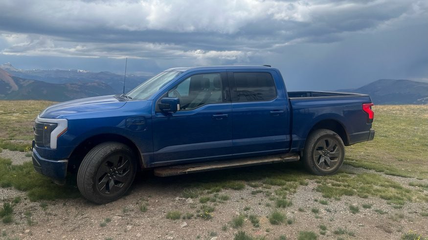 006 2022 Ford F 150 Lightning Lariat mountains road trip
